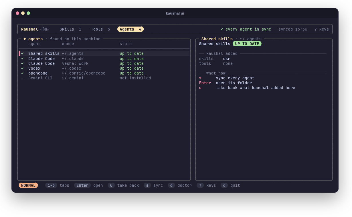 The Agents tab: every agent, up to date or not