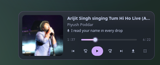 The mini player: cover, title, the current lyric line, controls